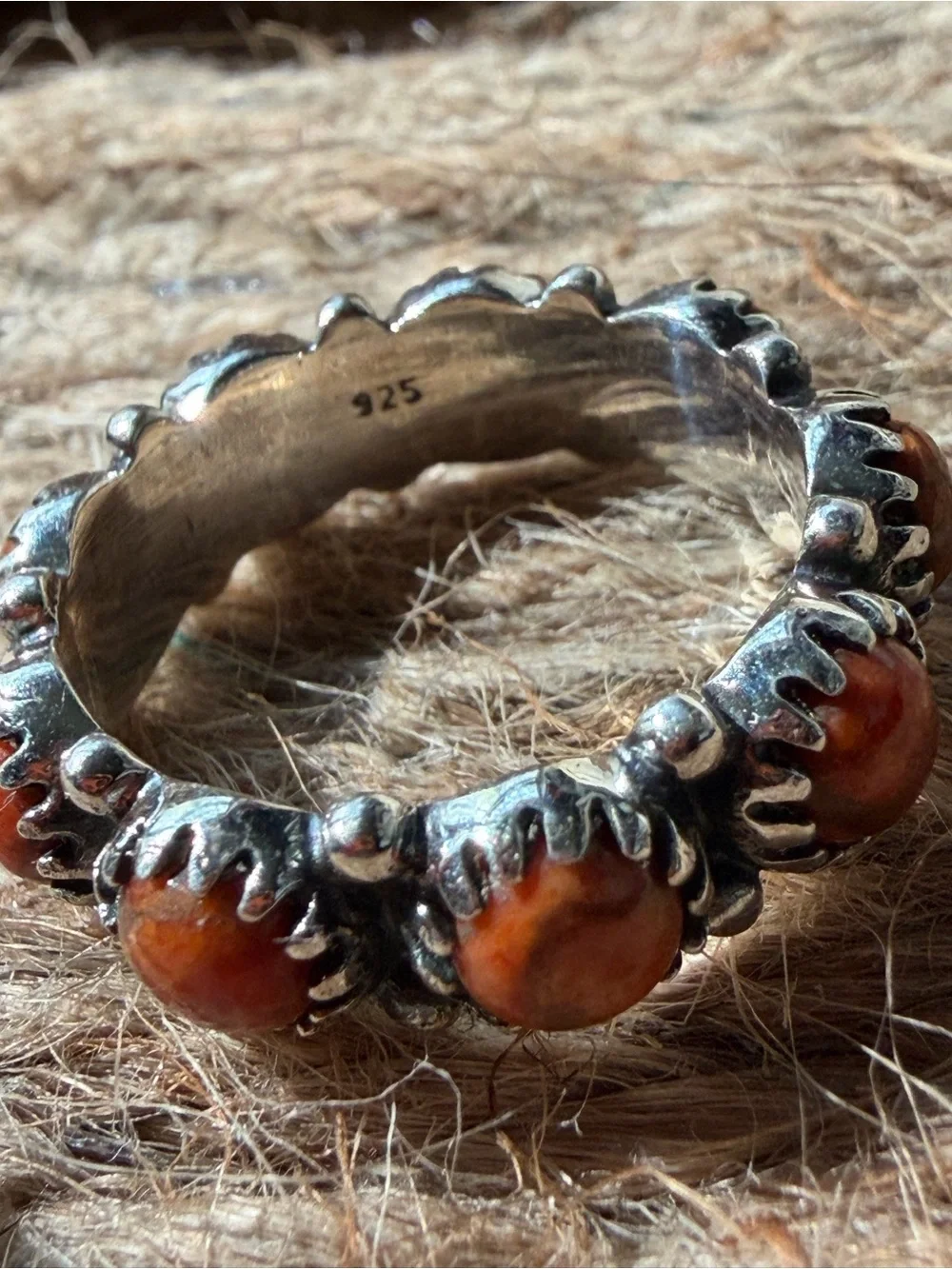 Sterling Silver Orange Mohave Stone Infinity Ring Band